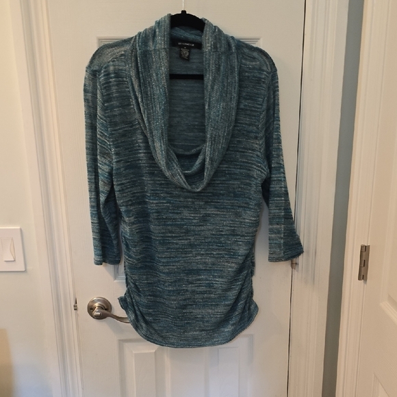 89th & Madison Sweaters - 89th & Madison Blue Cowl Neck Lightweight Sweater with 3/4 Sleeves (#16)
